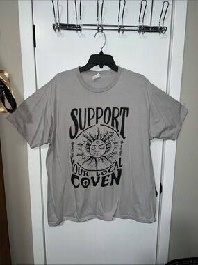 Unisex Whimsical Witch Sun Moon Stars Graphic Tee “Support Your Local Coven”